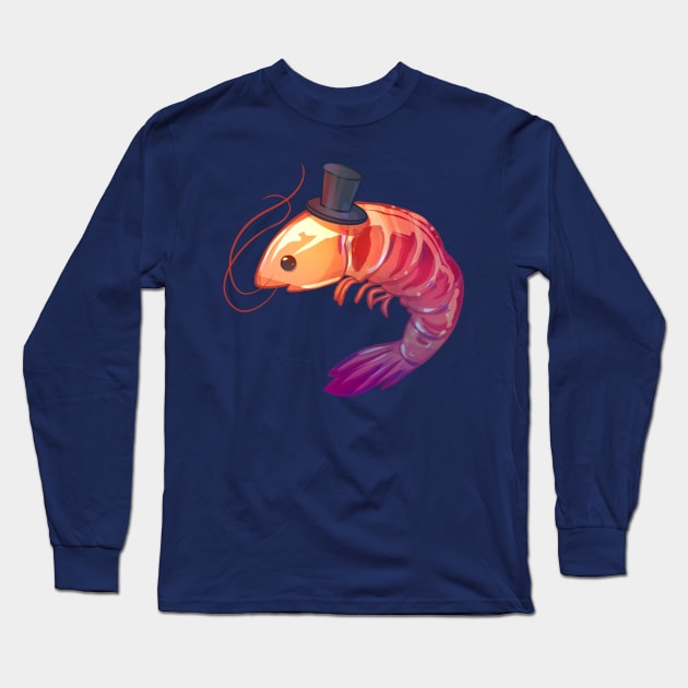 Top Hat Shrimp Long Sleeve T-Shirt by Claire Lin